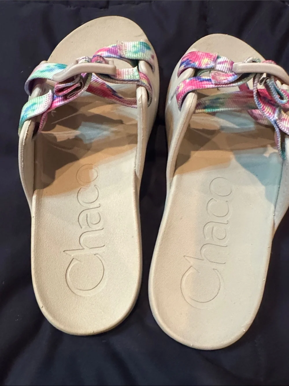 Chaco Kids Tie-Strap Sandals with Tie-Dye Pink, Blue & Green Straps